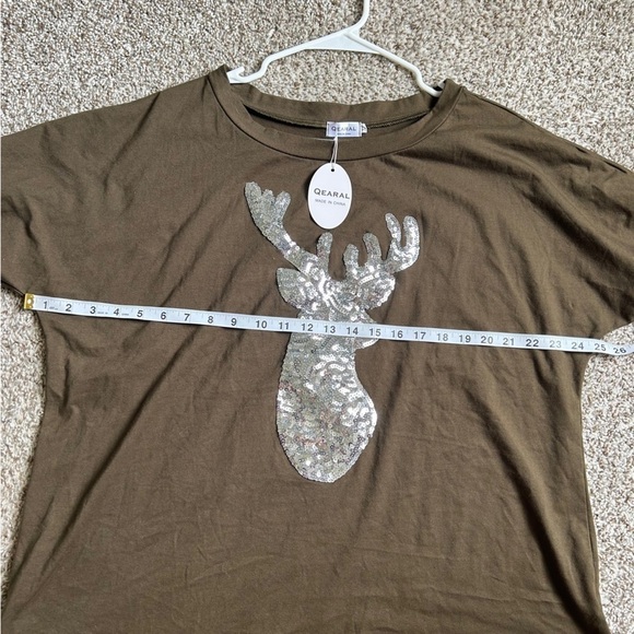 🦋 NWT Qearal Brown Deer Sequin Long Sleeve Shirt Casual XL Reindeer Christmas - Picture 7 of 8
